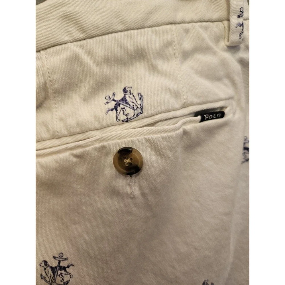 Polo Ralph Lauren White All Over Print Anchor and Dog Chino Shorts Men's 32
